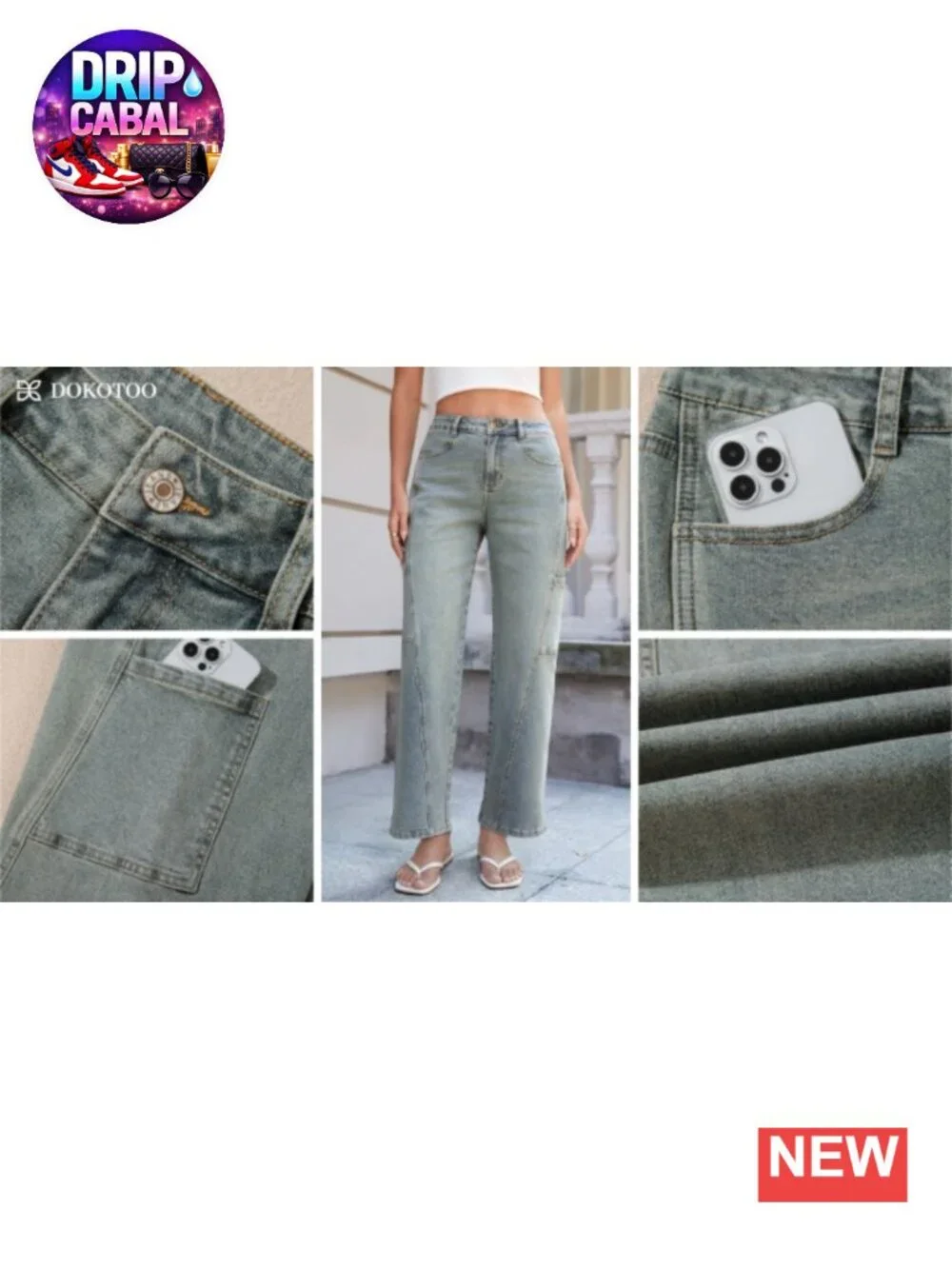 High Waisted Baggy Wide Leg Cargo Jeans Cotton Blend Denim Pants